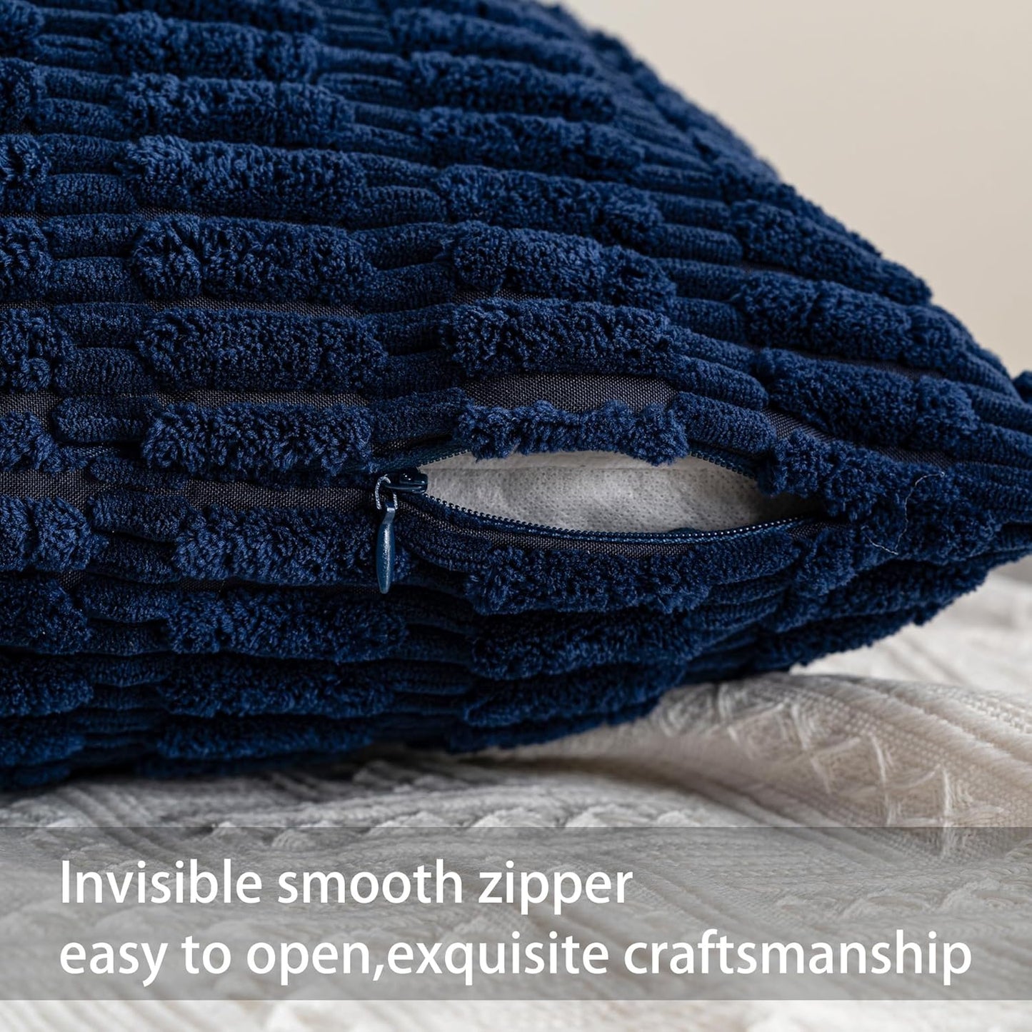 Pack of 2 Corduroy Decorative Throw Pillow Covers 18X18 Inchsoft Boho Striped Pillow Covers Modern Farmhouse Home Decor for Sofa Living Room Couch Bed（Blue）