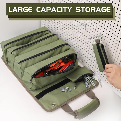Roll up Tool Bag - Heavy Duty Green Motorcycle Tool Roll, Portable Tool Box Organizer Storage for Mechanics, Electricians, Diyers, Ideal Kit for Men, Father, Birthdays, Holidays
