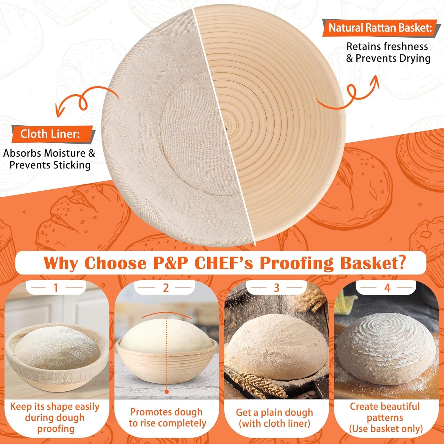 Complete Sourdough Starter Kit, Sourdough Bread Baking Supplies Set, 9'' round Bread Proofing Basket with Other Dough Making Tools, Ideal for Bread Making Baking Fermentation