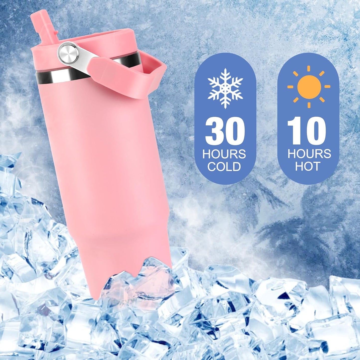 30 Oz Tumbler with Handle and Straw | Vacuum Insulated Water Bottles with Flip Straw and Top Handle | Stainless Steel Travel Mug Reusable Insulated Cup for Home, Outdoors | Cold for 30 Hours | Black