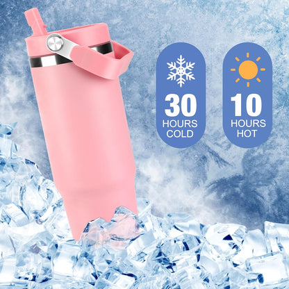 30 Oz Tumbler with Handle and Straw | Vacuum Insulated Water Bottles with Flip Straw and Top Handle | Stainless Steel Travel Mug Reusable Insulated Cup for Home, Outdoors | Cold for 30 Hours | Black
