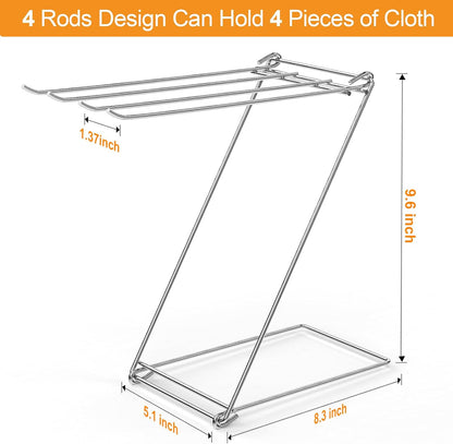 Kitchen Towel Holder Stand, 4-Arm Dish Towel Holder Countertop Towel Drying Rack for Bathroom, Free Standing Hand Towel Stand Washcloth Dish Cloth Drying Rack, Z-Shaped Folding Hanging Towel Bar Stand