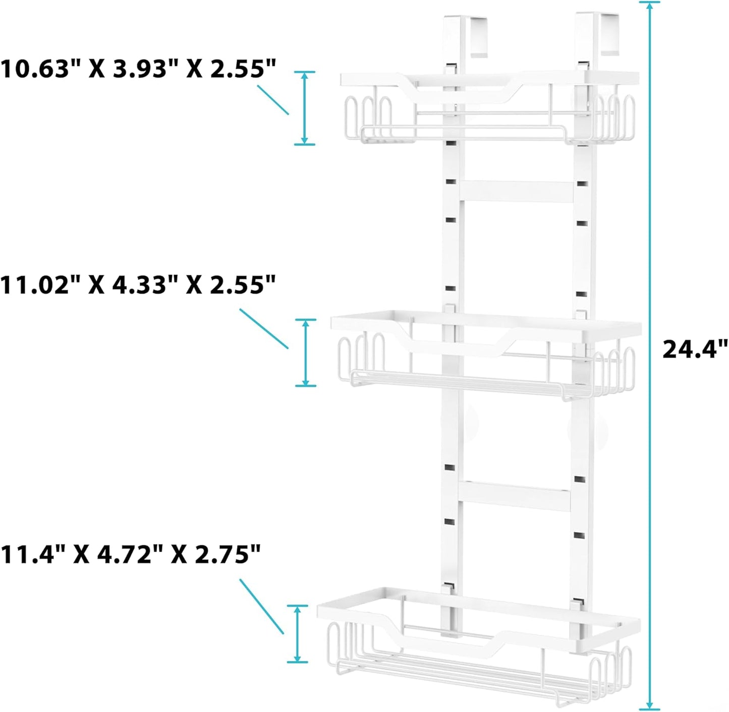 White over the Door Shower Caddy, 4-Tier Black Shower Head Rack Shelves, Home Decor Bathroom Accessories Organization, Shampoo Soap Holder