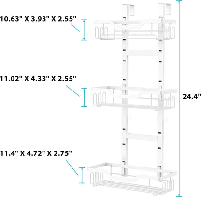 White over the Door Shower Caddy, 4-Tier Black Shower Head Rack Shelves, Home Decor Bathroom Accessories Organization, Shampoo Soap Holder