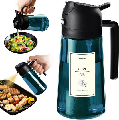 16Oz/470Ml Blue Glass Olive Oil Sprayer for Cooking - 2 in 1 Olive Oil Dispenser for Kitchen Gadgets, Air Fryer, Salad, and BBQ - Black