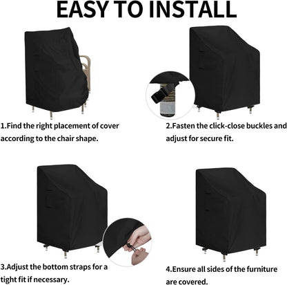 Stackable Patio Chair Cover UV Resistant Outdoor Chair Cover Waterproof Lawn Patio Furniture Covers Fits for 4-6 Stackable Dining Chairs (1 Pack-28Wx36Dx47H Inch, Black)