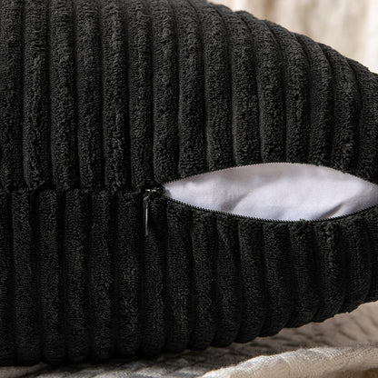 Black Corduroy Decorative Pillow Covers - Set of 2, 18x18 Inch Soft Solid Textured Cushion Covers with Cross Patchwork for Living Room and Sofa