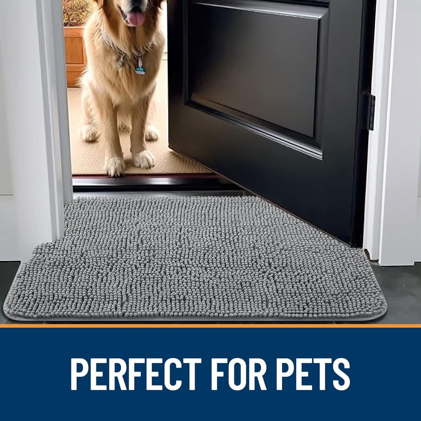 Dog Door Mat Bundle: Grey (30X20 In) & Black (32X20 In) Geometric Doormats