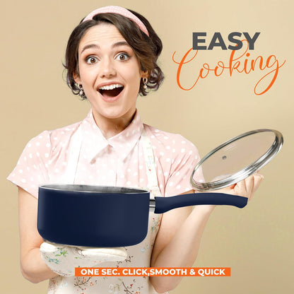 Detachable Handle Nonstick Saucepan with Glass Lid, Multipurpose Use for Home, Kitchen or Restaurant (Midnight Blue)