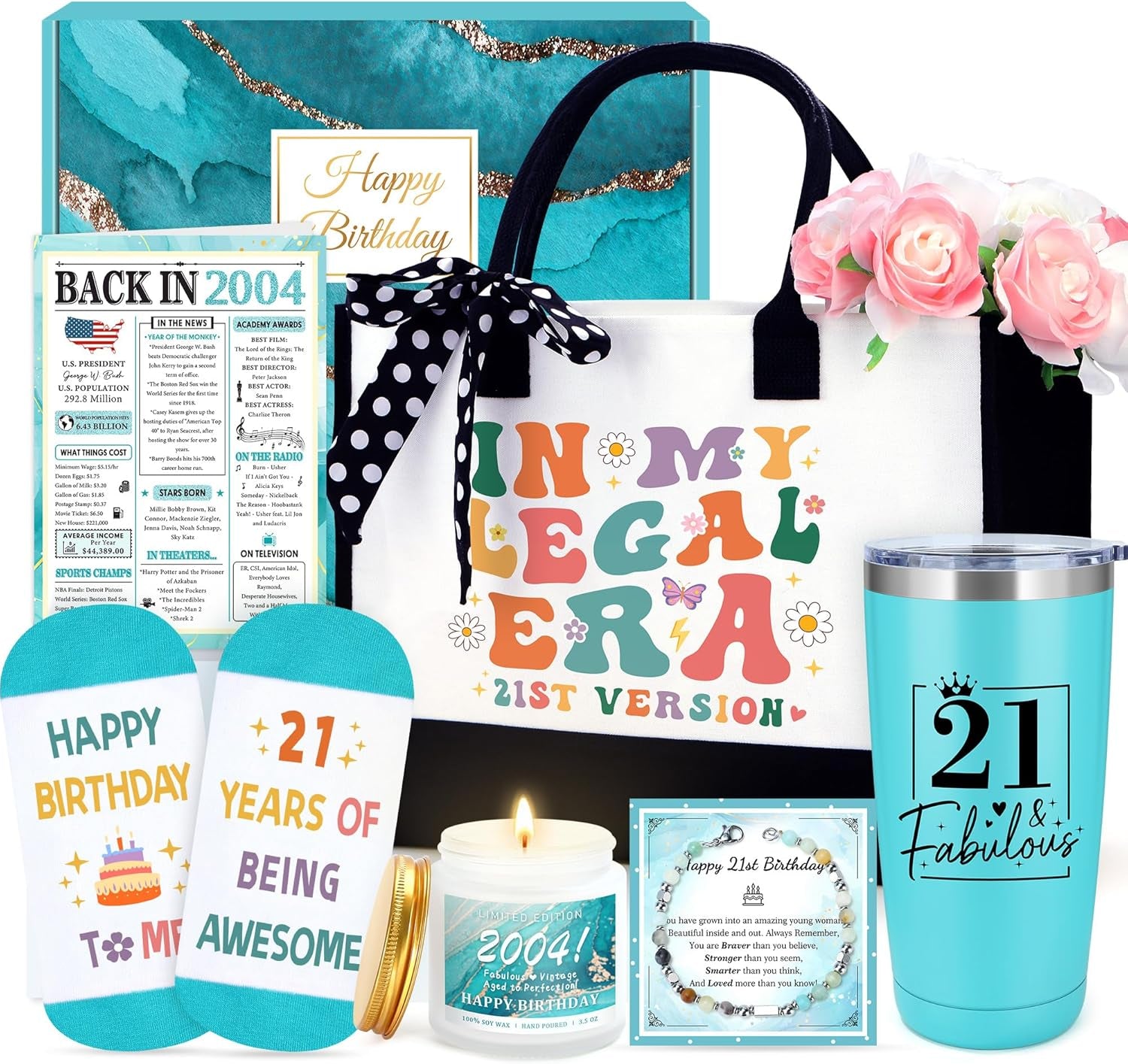 Elegant 21st Birthday Gift Basket for Her - Thoughtful Gifts for 21-Year-Old Women Including Tumbler and Accessories