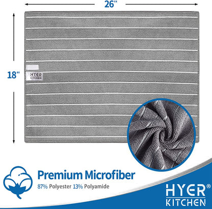 Microfiber Kitchen Towels, Stripe Designed, Super Soft and Absorbent Dish Towels, Pack of 8, 18 X 26 Inch, Gray and White