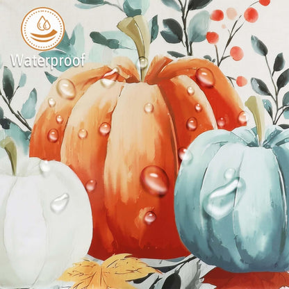 Autumn Pumpkin Fall Shower Curtain for Halloween Thanksgiving Harvest, Maple Leaf Floral Shower Curtain for Bathroom Decor, Polyester Waterproof Fabric, 72Wx72L Inch