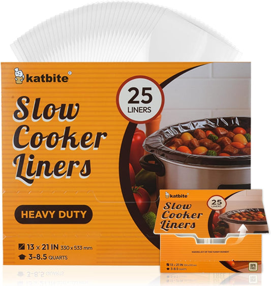 Crock Pot Liners, Heavy Duty Pop-Up Slow Cooker Liners, 13" X 21" Large Size Disposable Cooking Bags, Regular (Fits 3-8.5 Quarts) Suitable for Oval & round & Retangular Crock Pot, 25 Count