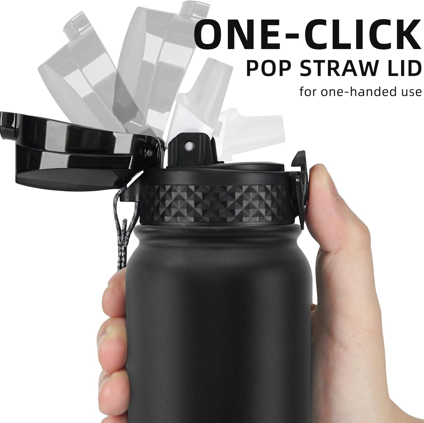 20 Oz Stainless Steel Insulated Sports Water Bottles with Straw for Kids, Men and Women (Black)