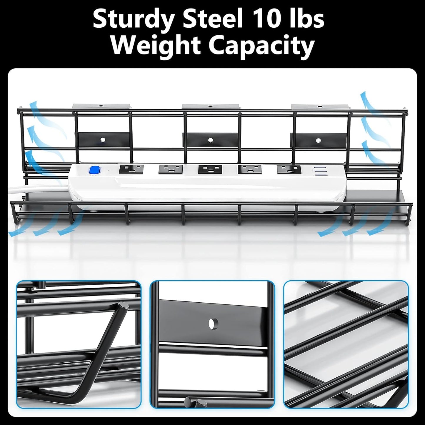 2 Pack  under Desk Cable Management Tray, Metal Cord Cable Organizer for Desk, Easy Install Pre-Drilled Wire Management Wire Organizer for Office & Home