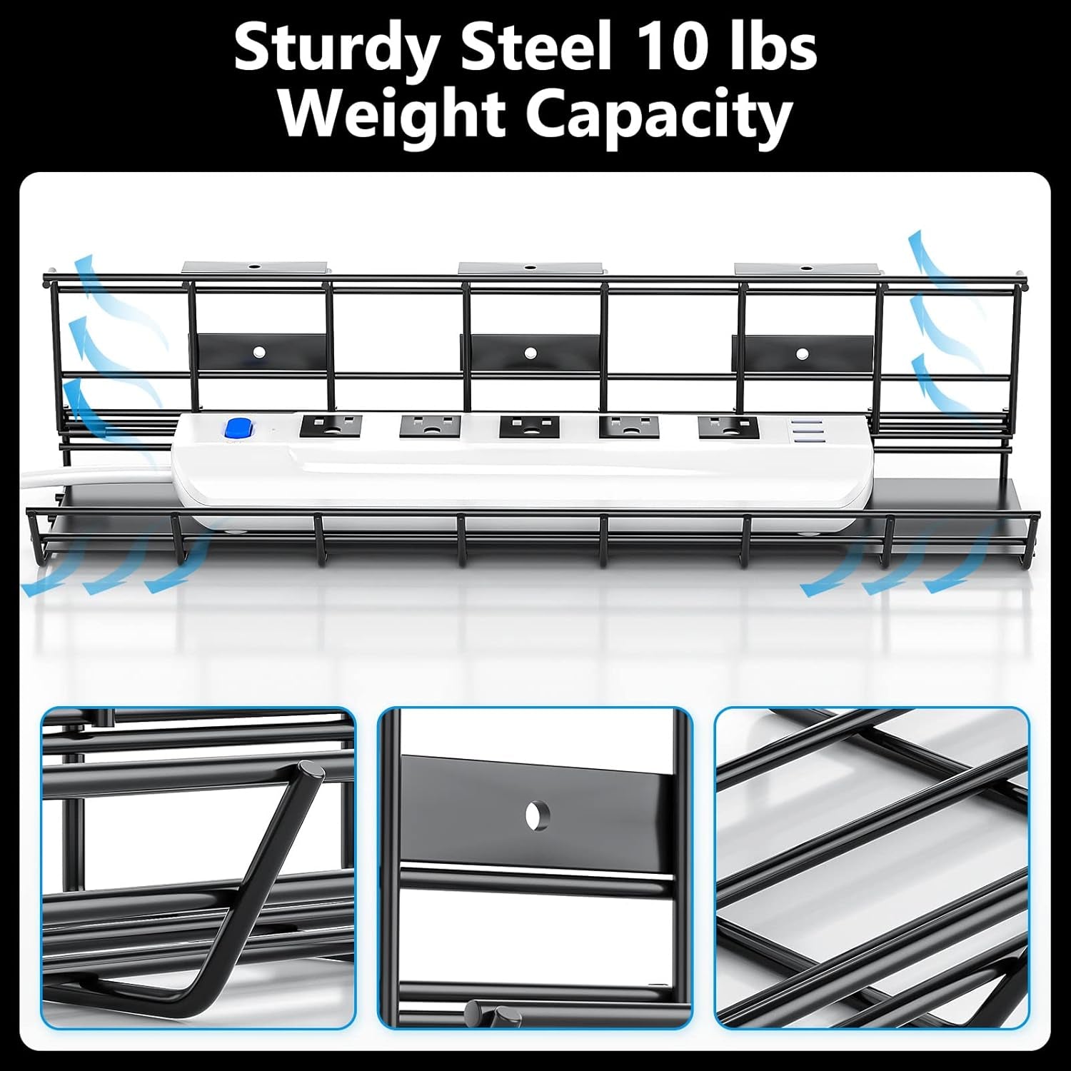 2 Pack  under Desk Cable Management Tray, Metal Cord Cable Organizer for Desk, Easy Install Pre-Drilled Wire Management Wire Organizer for Office & Home