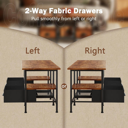 35" Coffee Table with 2 Storage Drawers, Small Coffee Tables for Living Room, Industrial Center Table with 2 Tier Storage Shelf, Rustic Brown