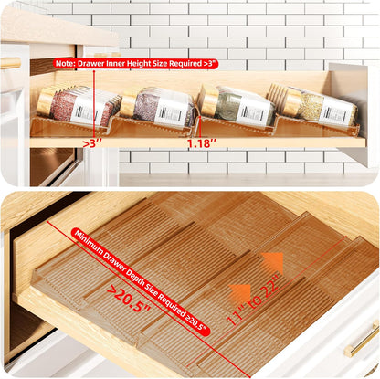 Spice Drawer Organizer, 2 Tier- 2 Pack Amber Acrylic Drawer Seasoning Organizer, Expandable from 11'' to 22'' Kitchen Spice Rack Organizers and Storage for Drawer (Jars Not Included)
