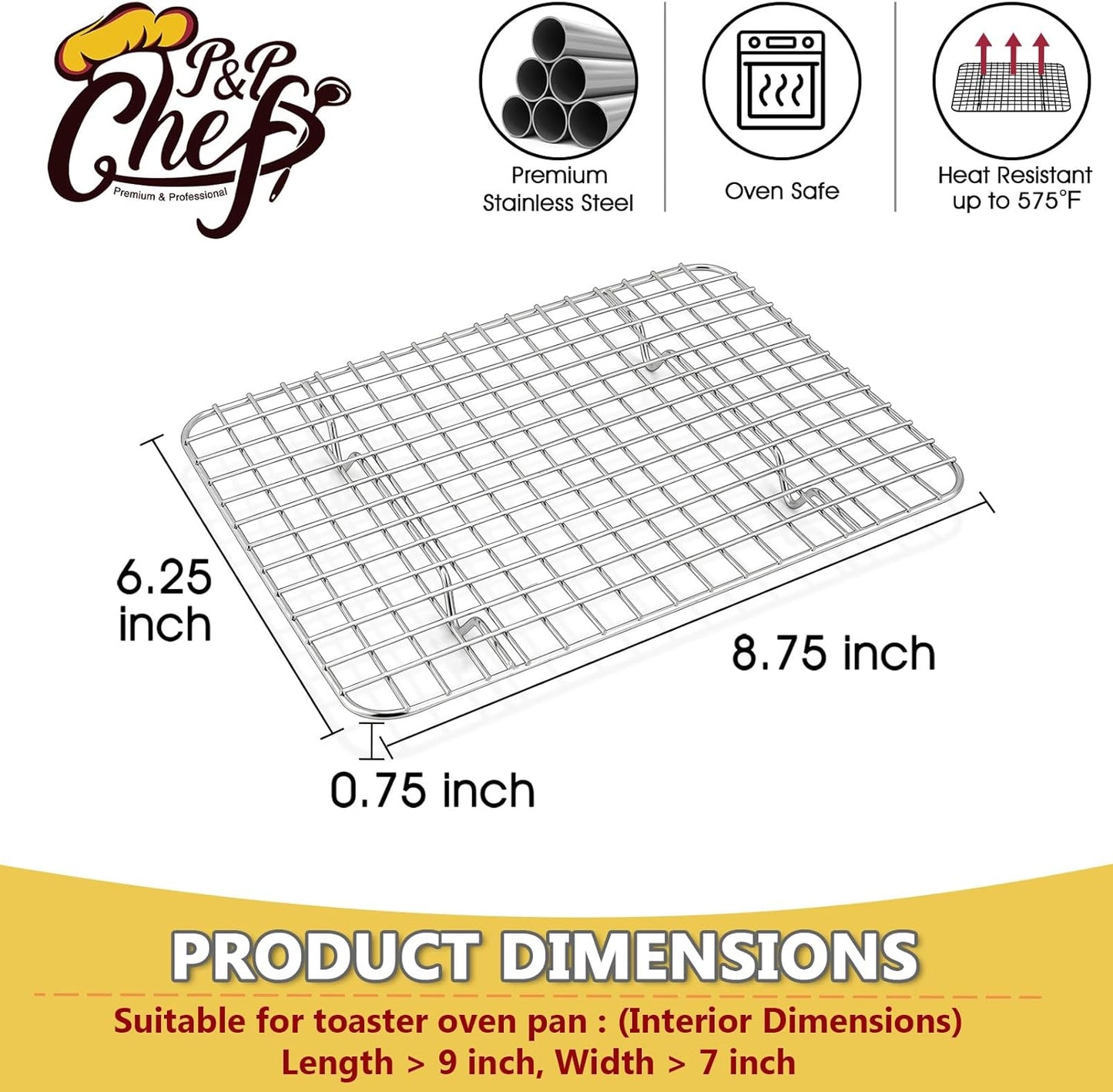 8.75 Inch Cooling Baking Rack Set of 2, Stainless Steel Grid Cooking Racks for Roasting Drying Grilling, Oven & Dishwasher Safe, Heavy Duty & Healthy