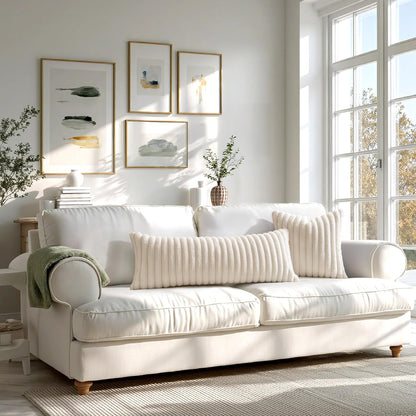 Faux Fur Decorative Throw Pillow Covers, 18x18 Inch Set of 2, Modern Plush Couch Cushions for Spring Home Décor in Beige