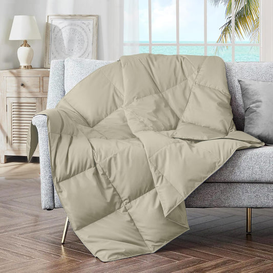 ® Soft Feather down Throw Blanket Lightweight Packable Couch Throw for Indoor and Outdoor Use, 50"X70", Beige