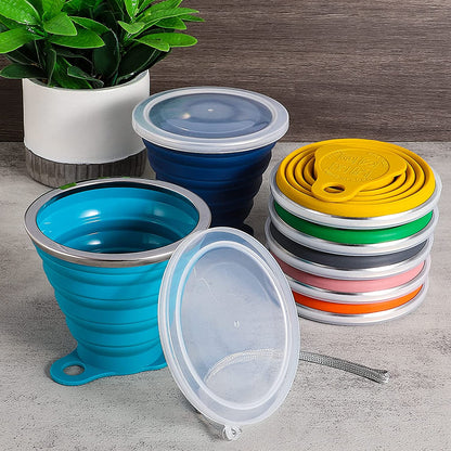 Silicone Collapsible Travel Cup - Silicone Folding Camping Cup with Lids - Expandable Drinking Cup Set - Portable, Graduated [9.22Oz]