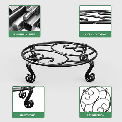 2 Pack Plant Stand for Flower Pot Heavy Duty Potted Holder Indoor Outdoor Metal Rustproof Iron Garden Container round Supports Rack for Planter (11.8Inches, Black)