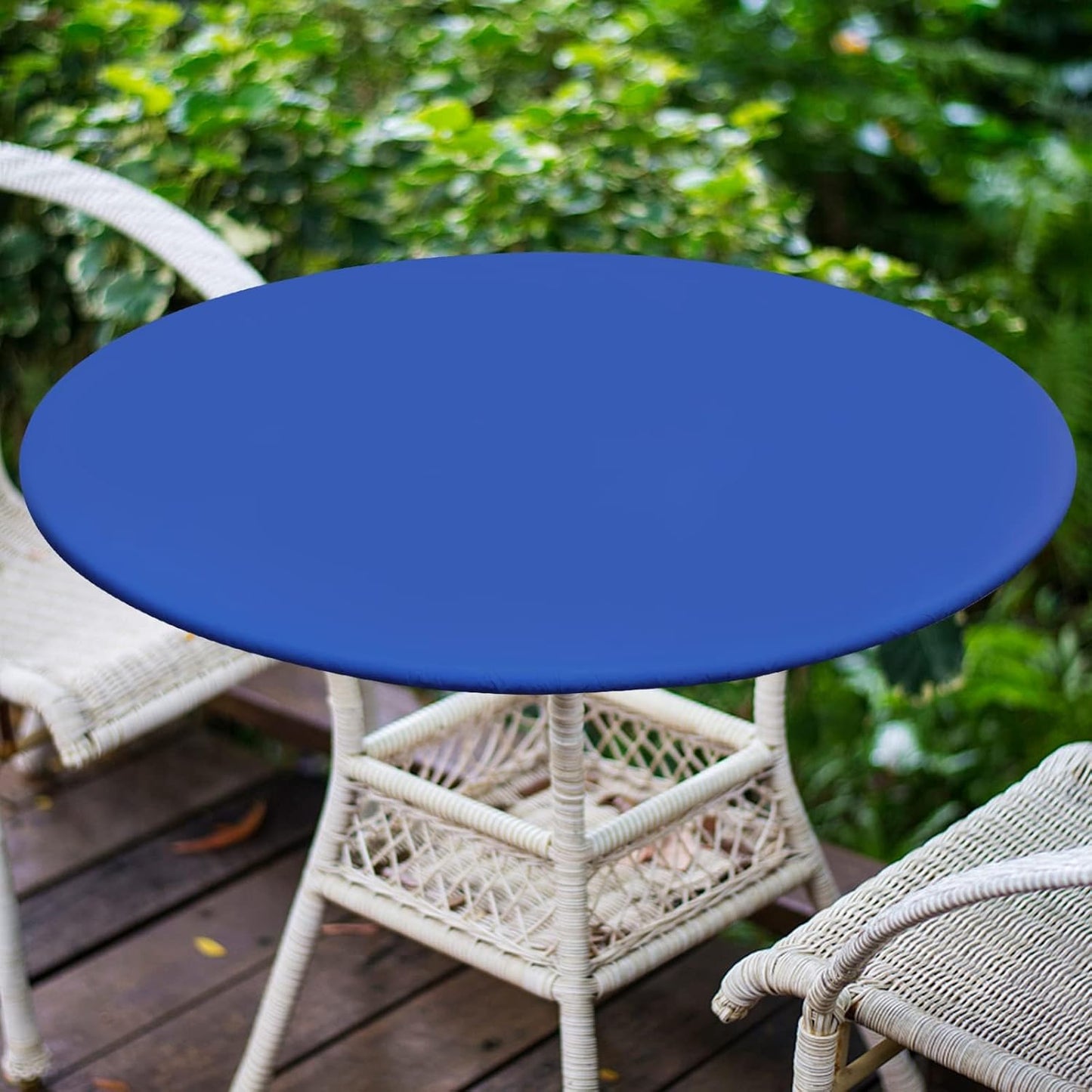 round Picnic Tablecloth, Waterproof Elastic Fitted Table Covers for 36" - 44" Tables, Wipeable Flannel Backed Vinyl Tablecloths for Camping, Indoor, Outdoor, Blue