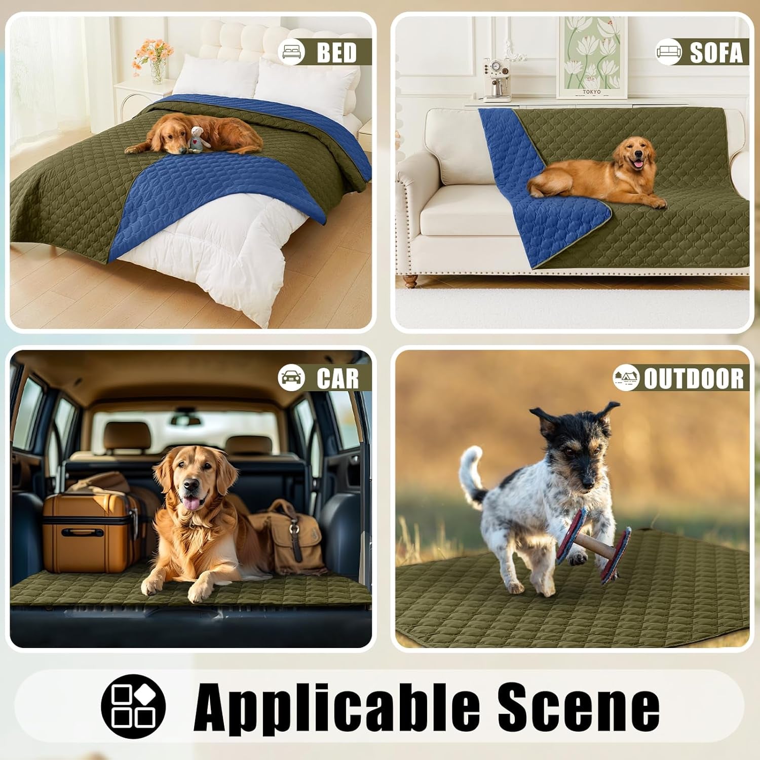Waterproof Dog Bed Cover Blanket, Soft Reversible Pet Blanket, Washable Leakproof Cats Dogs Couch Cover for Sofa, Couch, Furniture (40X50 Inch, Green/Navy)