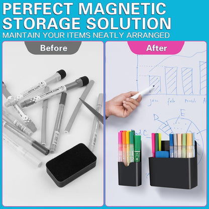 4 PCS Magnetic Pen Holder, Black Magnetic Marker Holder for Whiteboard, Magnetic Dry Erase Marker Holder, Magnetic Pen Holder for Refrigerator, Magnetic Pencil Holder, Magnet Locker Organizer