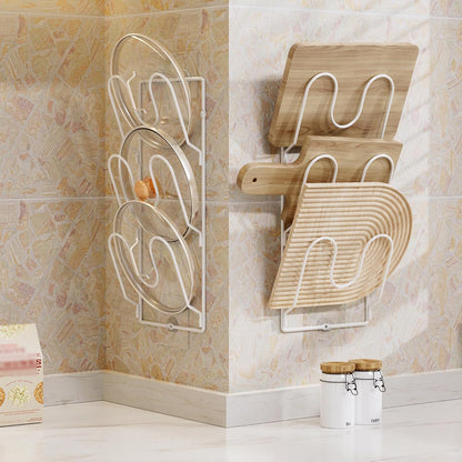 2 Pack Pot Lid Organizer Rack for Cabinet Door/Wall, 6-Tier Pot Lid Holders inside Cabinet Door, No Drilling Adhesive Wall/Door Mounted Rustproof Pots and Pans Lid Organizers for Kitchen Storage White