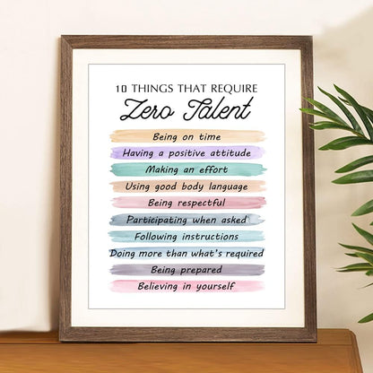 10 Things That Require Zero Talent Quote, Being on Time, Effort Body Language, Motivational Poster, Typography Art, Office Wall Decor, Success Tips, Classroom Decor, No Framed (11X14 INCH)