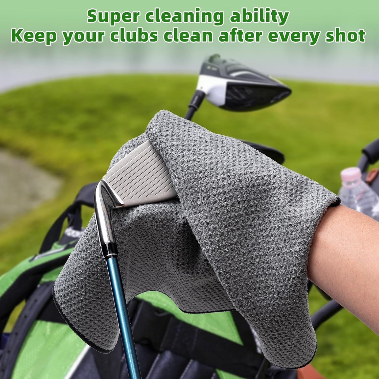 3 Pack Golf Towels(16" X 16") with Carabiner Clip,Microfiber Fabric Waffle Pattern Towels for Golf Bags,Tri-Fold Portable Towels for Men Women,Blue/Black/Gray