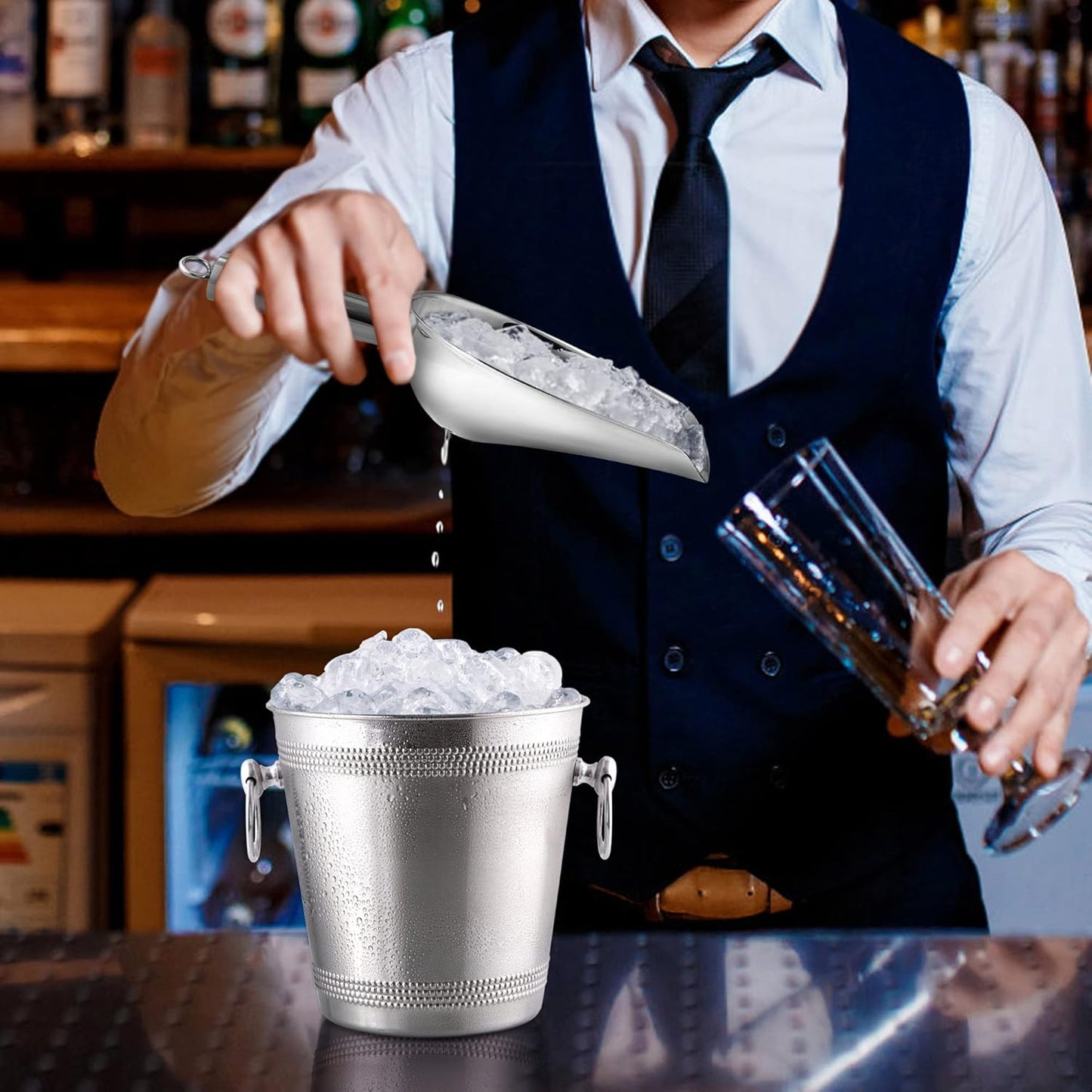 6 Oz Ice Scoop with Drain Holes, Small Stainless Steel Candy Food Coffee Bean Scoop, Utility for Kitchen Garden Bar Wedding Bath, Heavy Duty & Non Toxic & Easy Clean, Silver - 1 Piece