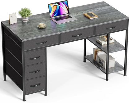 47-Inch Computer Desk with 6 Drawers and Shelves, Reversible Gaming and Corner Desk with Storage for Home Office and Living Room, Gray