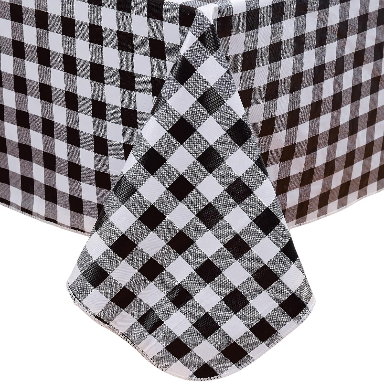 Heavy Duty Vinyl Tablecloth with Flannel Backing Waterproof Oil-Proof Plastic Table Cloth Stain-Resistant Wipeable Rectangle or Square Table Cover for Indoor and Outdoor (Black Checkered, 54X54 Inch)