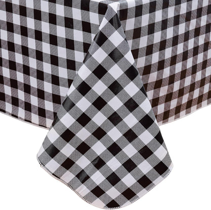 Heavy Duty Vinyl Tablecloth with Flannel Backing Waterproof Oil-Proof Plastic Table Cloth Stain-Resistant Wipeable Rectangle or Square Table Cover for Indoor and Outdoor (Black Checkered, 54X54 Inch)