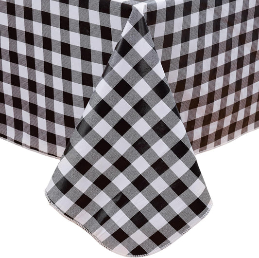 Heavy Duty Vinyl Tablecloth with Flannel Backing Waterproof Oil-Proof Plastic Table Cloth Stain-Resistant Wipeable Rectangle or Square Table Cover for Indoor and Outdoor (Black Checkered, 54X54 Inch)