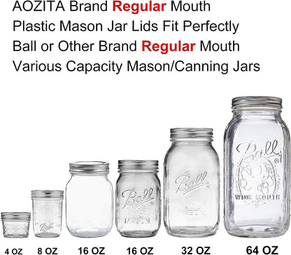 12 Pack REGULAR MOUTH Mason Jar Lids for Compatible with Ball, Kerr Regualr Mouth Jars - Plastic Storage Caps for Mason Jars, Canning Jars - Leakproof, Dishwasher Safe & Food Grade - White