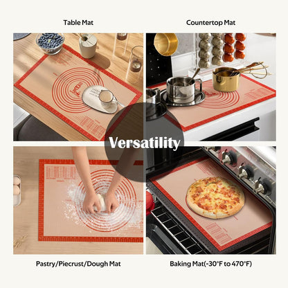 Non-Slip Silicone Pastry Mat Extra Large with Measurements 16''By 26'' for Silicone Baking Mat, Counter Mat, Dough Rolling,Oven Liner,Fondant/Pie Crust by  Red
