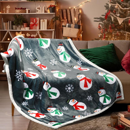 Snowman Christmas Throw Blankets,50" X 60" Winter Holiday Sherpa Fleece Blanket, Snowflake Flannel Blanket for Winter and Xmas Holiday Bedroom, Couch Decorations