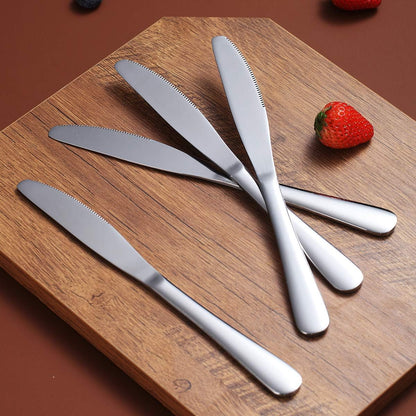 Set of 6 Stainless Steel Dinner Knives - Shiny Mirror Finish, Durable Butter Knife Spreaders, Dishwasher Safe