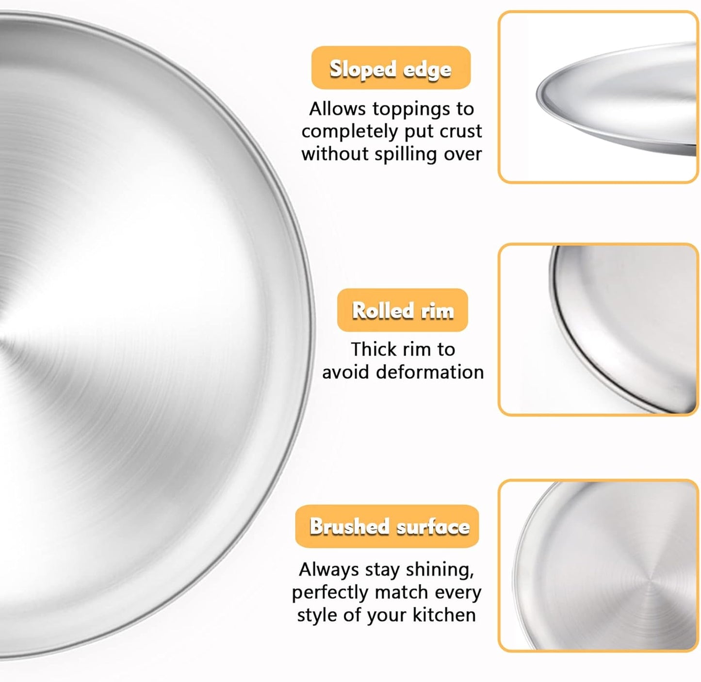 13.5 Inch Pizza Pan, 3 Pieces Stainless Steel round Pizza Tray Dish Plate for Oven Baking Roasting, Healthy & Heavy Duty, Rust Free & Dishwasher Safe -Silver