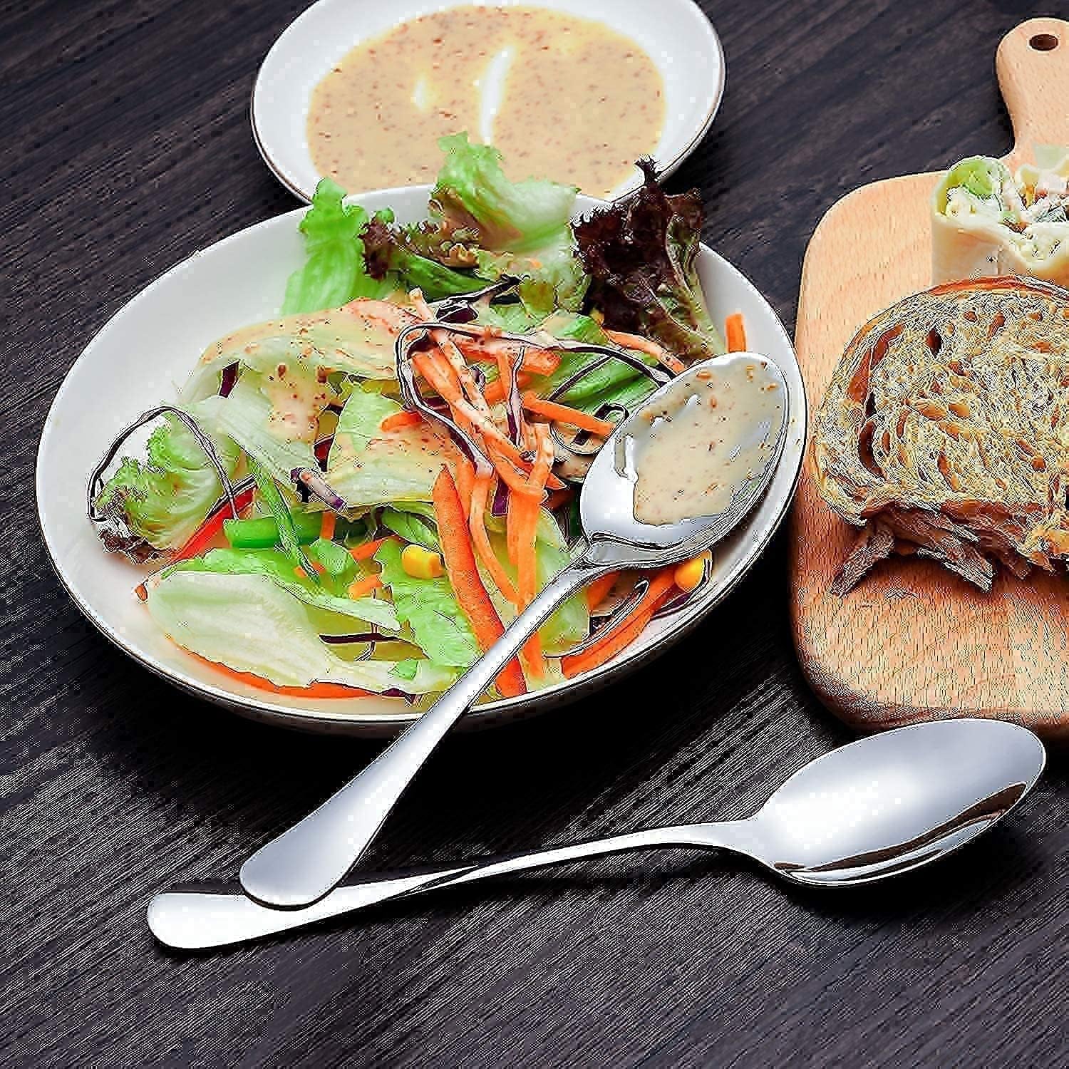 Dinner Forks and Dinner Spoons Bundle,16 Pcs 8" Food Grade Stainless Steel Silverware Forks & 16 Pcs 7.3" Stainless Steel Spoons,Mirror Finish & Dishwasher Safe,Use for Home,Kitchen or Restaurant