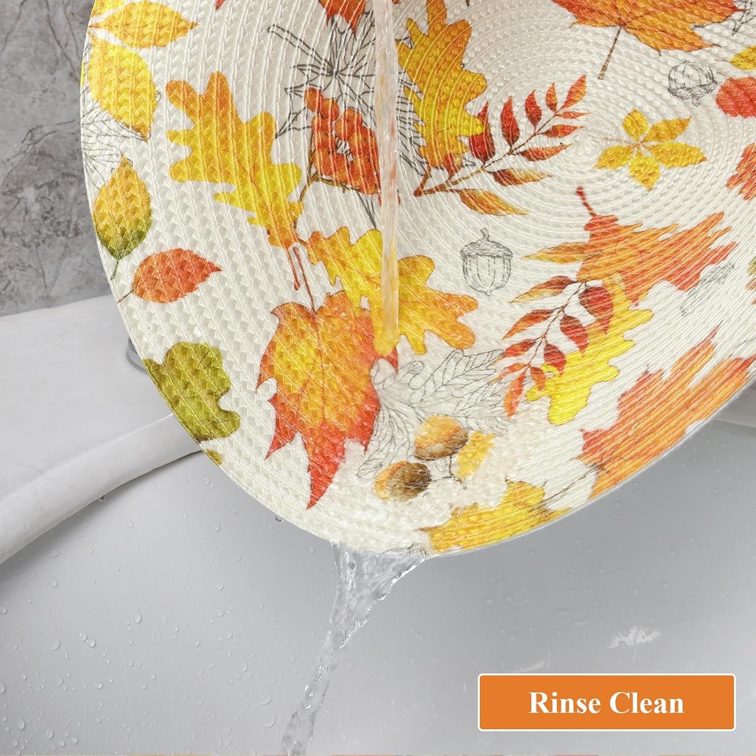 round Fall Placemats Set of 4 Orange Maple Leaves Nuts Acorn Polypropylene Woven Braided Place Mats 15 Inch Seasonal Autumn Thanksgiving round Table Mats Kitchen Dining Table Decoration