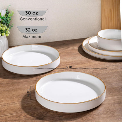 Large 9-Inch Ceramic Pasta Bowls Set of 4, 32 Oz Stoneware Serving Bowls for Kitchen, Versatile Wide Bowls for Fruit, Pasta, Salad, Oatmeal, Microwave Safe, Pearl White