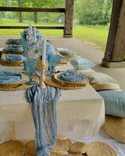 Dusty Blue Cheese Cloth Table Runners, 35X120 Inch Boho Gauze Sheer Cheese Cloth Table Runner for Party Birthday Wedding Bridal Baby Shower Dining Decorations