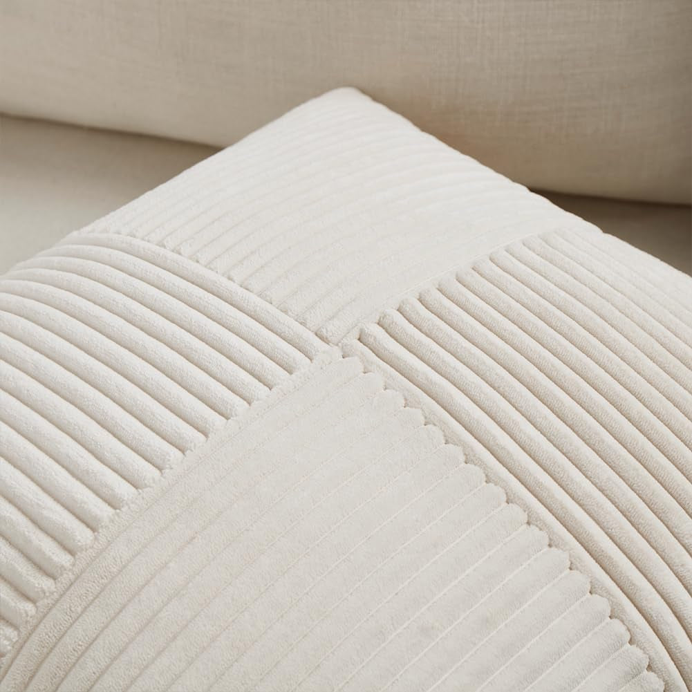 2 Packs Boho Cream Decorative Throw Pillow Covers 18X18 Inch for Living Room Couch Bed Sofa, Rustic Farmhouse Home Decor, Soft Corss Corduroy Patchwork Textured Square Cushion Case 45X45 Cm
