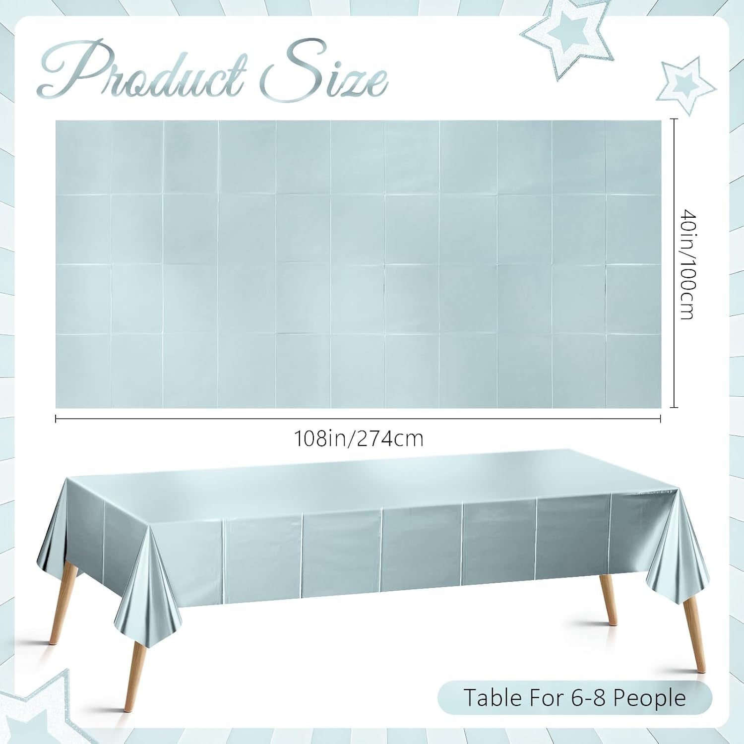 Light Blue Plastic Tablecloths - Metallic Matte Finish, 40" x 108", Ideal for Baby Showers, Christmas, Winter Birthdays, Weddings, and Graduation Celebrations (Set of 2)