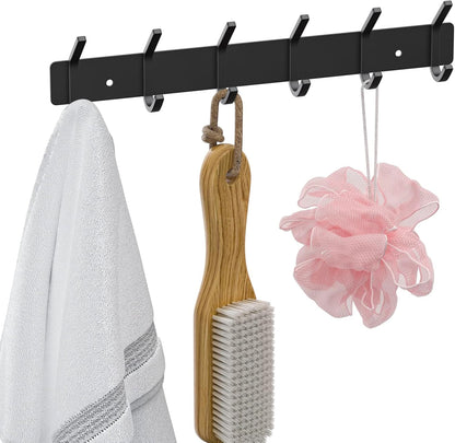 Wall Hooks Coat Hooks Wall Mounted, Coat Rack with 6 Double Hooks for Hanging Towel Hat Coat Robe Bag Key for Bathroom Kitchen Bedroom（1 Pack）